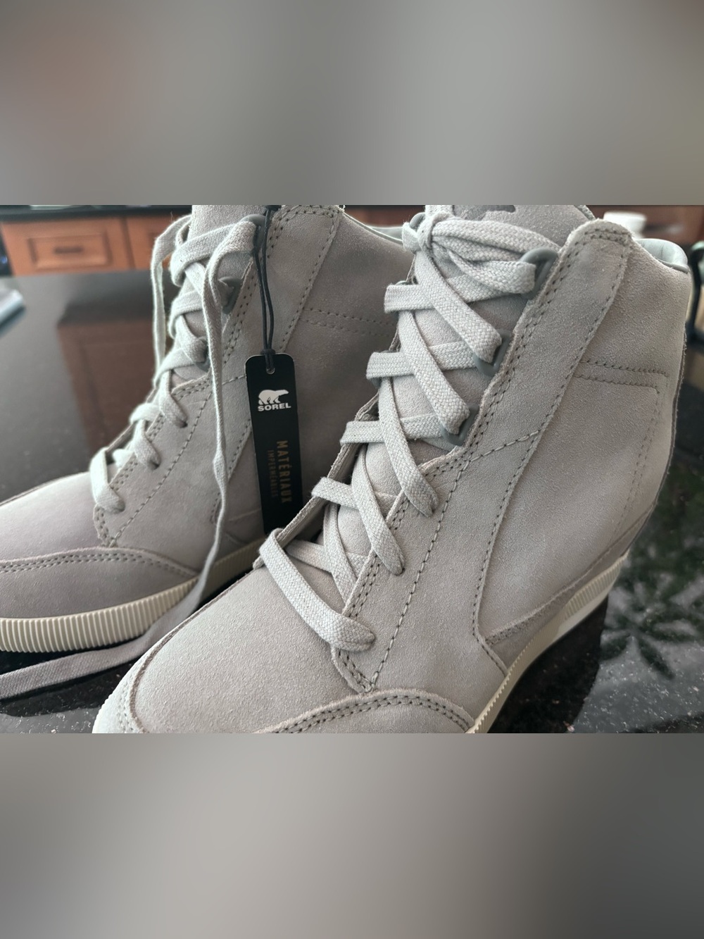 Sorel Out 'N About Wedge Booties Women's Gray Suede Lace-Up Wedge Boots